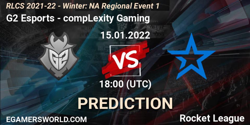 G2 Esports vs compLexity Gaming: Betting TIp, Match Prediction. 15.01.2022 at 18:00. Rocket League, RLCS 2021-22 - Winter: NA Regional Event 1