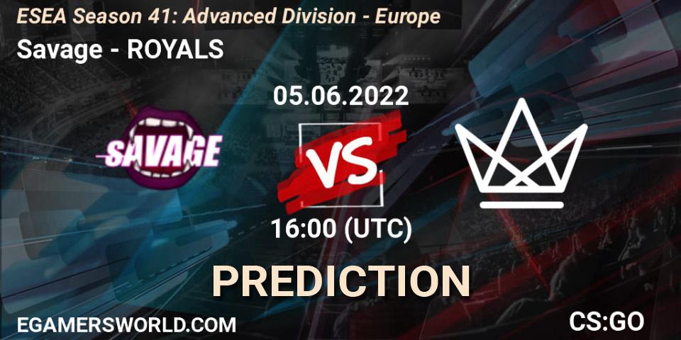 Savage vs ROYALS: Betting TIp, Match Prediction. 05.06.2022 at 16:00. Counter-Strike (CS2), ESEA Season 41: Advanced Division - Europe