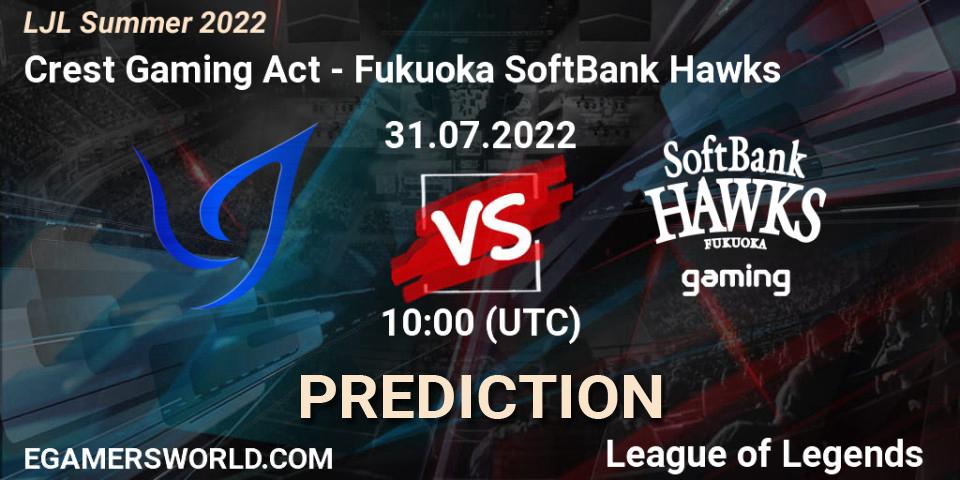 Crest Gaming Act vs Fukuoka SoftBank Hawks: Betting TIp, Match Prediction. 31.07.2022 at 10:00. LoL, LJL Summer 2022