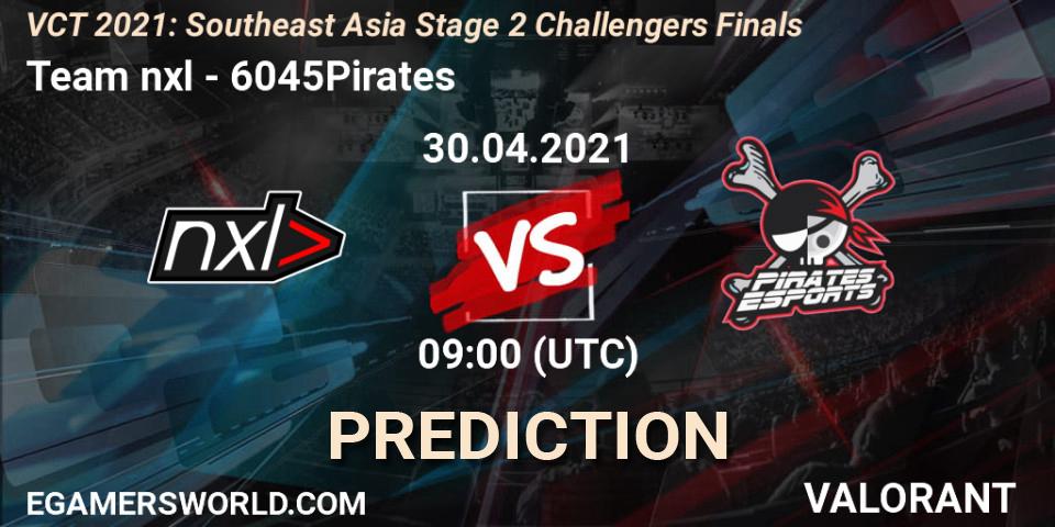 Team nxl vs 6045Pirates: Betting TIp, Match Prediction. 30.04.2021 at 09:00. VALORANT, VCT 2021: Southeast Asia Stage 2 Challengers Finals