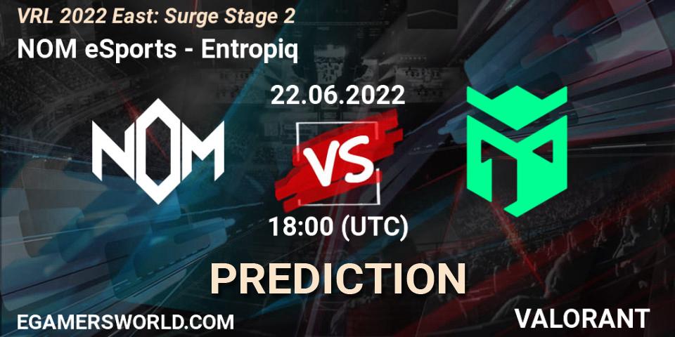 NOM eSports vs Entropiq: Betting TIp, Match Prediction. 22.06.2022 at 18:10. VALORANT, VRL 2022 East: Surge Stage 2