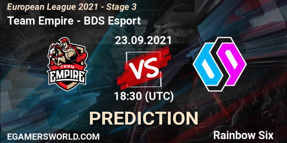 Team Empire vs BDS Esport: Betting TIp, Match Prediction. 23.09.21. Rainbow Six, European League 2021 - Stage 3