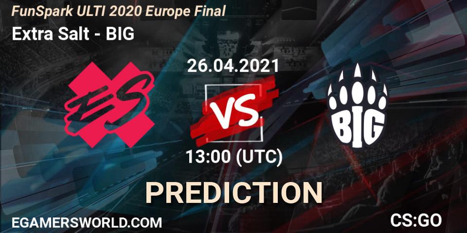 Extra Salt vs BIG: Betting TIp, Match Prediction. 26.04.2021 at 13:00. Counter-Strike (CS2), Funspark ULTI 2020 Finals