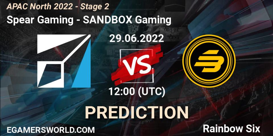 Spear Gaming vs SANDBOX Gaming: Betting TIp, Match Prediction. 29.06.2022 at 12:00. Rainbow Six, APAC North 2022 - Stage 2