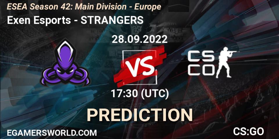 Exen Esports vs STRANGERS: Betting TIp, Match Prediction. 28.09.2022 at 17:30. Counter-Strike (CS2), ESEA Season 42: Main Division - Europe
