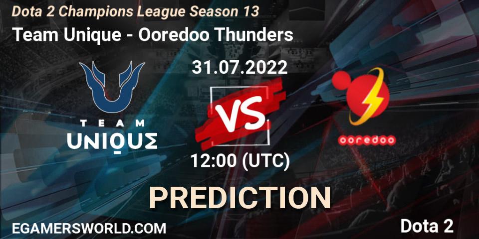 Team Unique vs Ooredoo Thunders: Betting TIp, Match Prediction. 31.07.22. Dota 2, Dota 2 Champions League Season 13