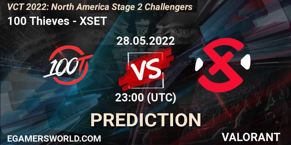 100 Thieves vs XSET: Betting TIp, Match Prediction. 28.05.2022 at 22:20. VALORANT, VCT 2022: North America Stage 2 Challengers