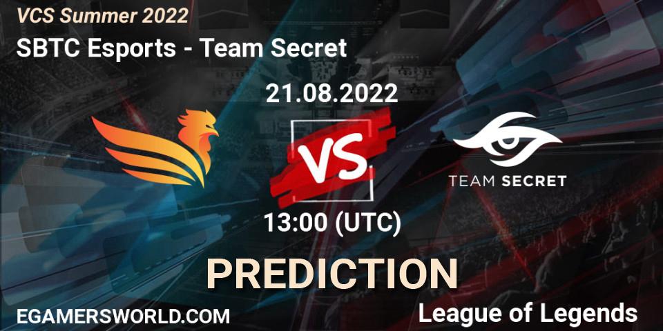 SBTC Esports vs Team Secret: Betting TIp, Match Prediction. 21.08.2022 at 12:00. LoL, VCS Summer 2022