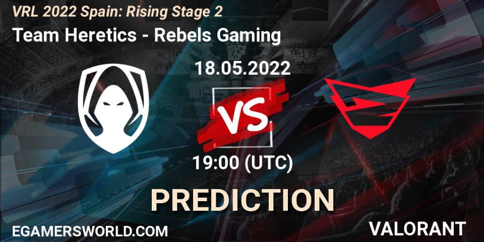 Team Heretics vs Rebels Gaming: Betting TIp, Match Prediction. 18.05.2022 at 19:45. VALORANT, VRL 2022 Spain: Rising Stage 2