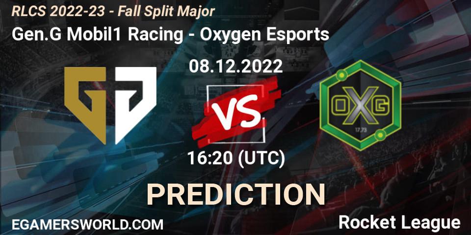 Gen.G Mobil1 Racing vs Oxygen Esports: Betting TIp, Match Prediction. 08.12.2022 at 16:20. Rocket League, RLCS 2022-23 - Fall Split Major