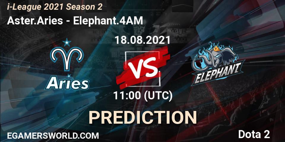 Aster.Aries vs Elephant.4AM: Betting TIp, Match Prediction. 27.08.2021 at 05:06. Dota 2, i-League 2021 Season 2