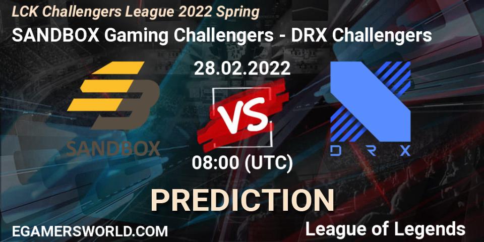 SANDBOX Gaming Challengers vs DRX Challengers: Betting TIp, Match Prediction. 28.02.2022 at 08:00. LoL, LCK Challengers League 2022 Spring