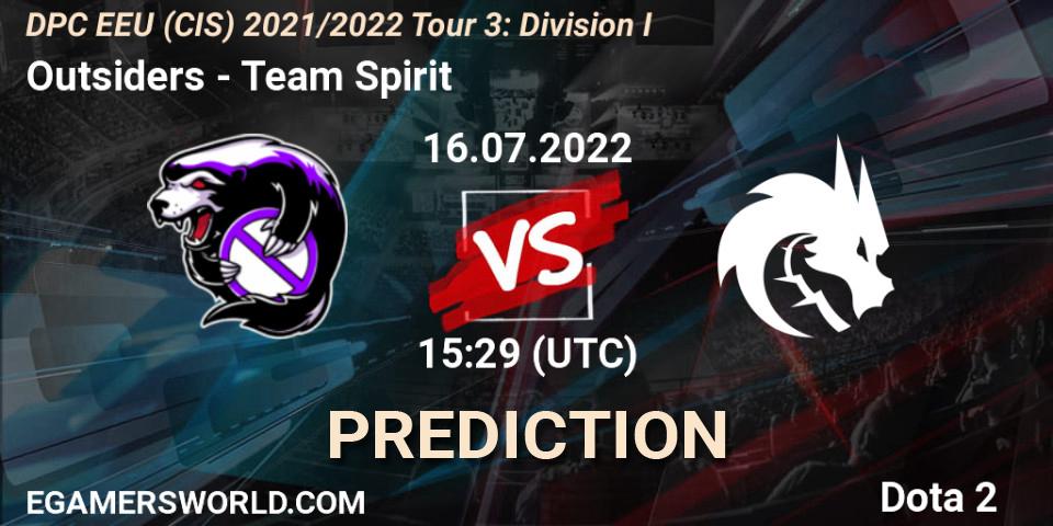 Outsiders vs Team Spirit: Betting TIp, Match Prediction. 16.07.22. Dota 2, DPC EEU (CIS) 2021/2022 Tour 3: Division I