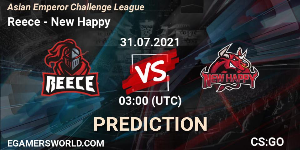 Reece vs New Happy: Betting TIp, Match Prediction. 31.07.2021 at 06:00. Counter-Strike (CS2), Asian Emperor Challenge League