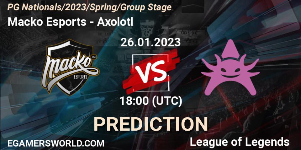 Macko Esports vs Axolotl: Betting TIp, Match Prediction. 26.01.2023 at 21:15. LoL, PG Nationals Spring 2023 - Group Stage