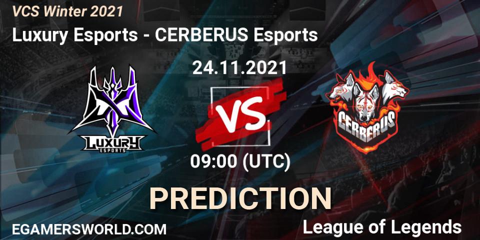 Luxury Esports vs CERBERUS Esports: Betting TIp, Match Prediction. 24.11.2021 at 09:00. LoL, VCS Winter 2021