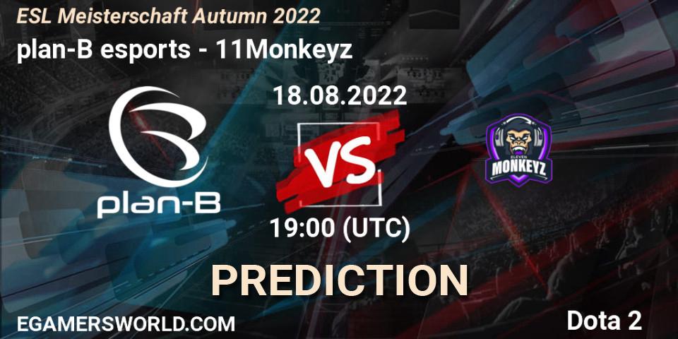 plan-B esports vs 11Monkeyz: Betting TIp, Match Prediction. 18.08.2022 at 19:05. Dota 2, ESL Meisterschaft Autumn 2022