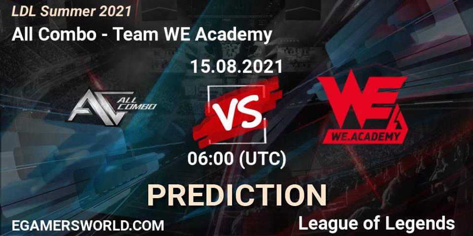 All Combo vs Team WE Academy: Betting TIp, Match Prediction. 15.08.21. LoL, LDL Summer 2021