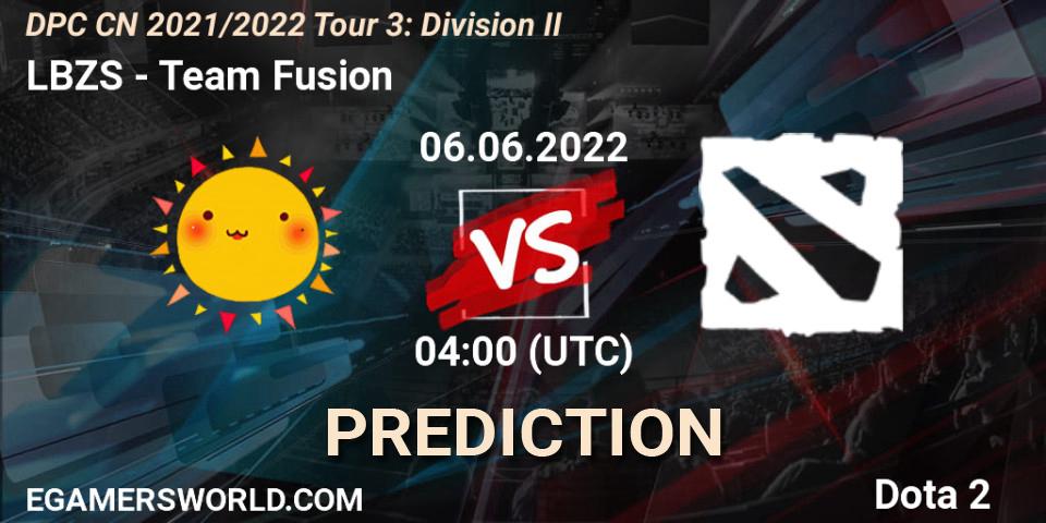 LBZS vs Team Fusion: Betting TIp, Match Prediction. 06.06.2022 at 04:06. Dota 2, DPC CN 2021/2022 Tour 3: Division II