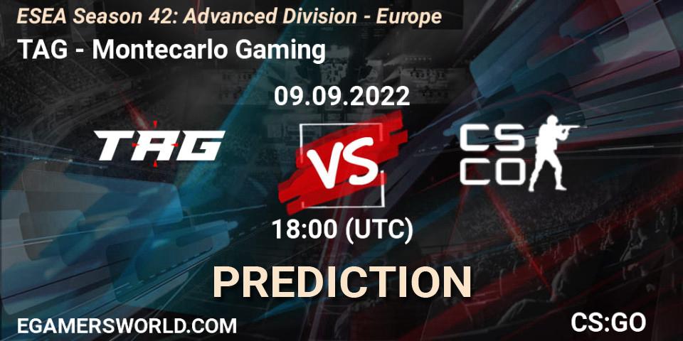 TAG vs Montecarlo Gaming: Betting TIp, Match Prediction. 09.09.2022 at 18:00. Counter-Strike (CS2), ESEA Season 42: Advanced Division - Europe
