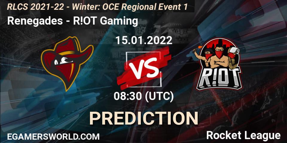 Renegades vs R!OT Gaming: Betting TIp, Match Prediction. 15.01.2022 at 09:00. Rocket League, RLCS 2021-22 - Winter: OCE Regional Event 1