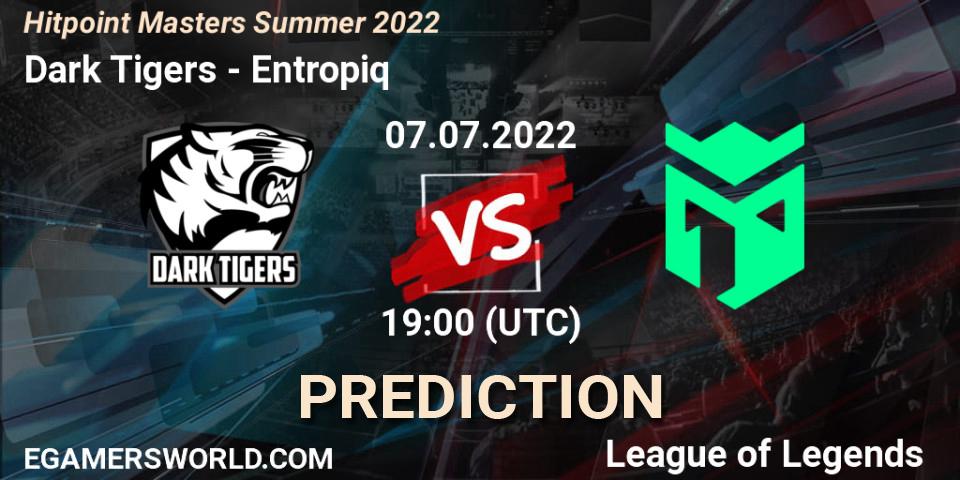 Dark Tigers vs Entropiq: Betting TIp, Match Prediction. 07.07.2022 at 19:10. LoL, Hitpoint Masters Summer 2022