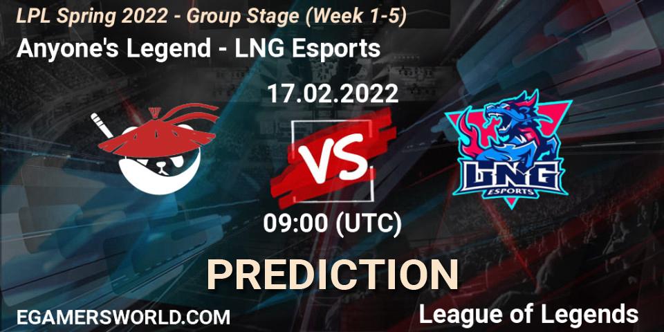 Anyone's Legend vs LNG Esports: Betting TIp, Match Prediction. 17.02.22. LoL, LPL Spring 2022 - Group Stage (Week 1-5)