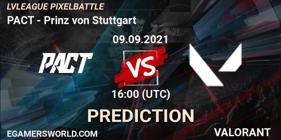PACT vs Prinz von Stuttgart: Betting TIp, Match Prediction. 09.09.2021 at 16:00. VALORANT, LVLEAGUE PIXELBATTLE