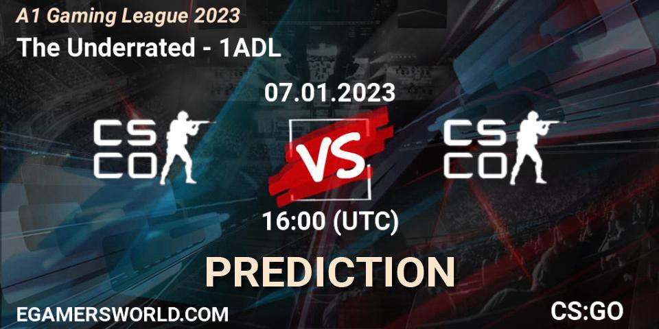 The Underrated vs 1ADL: Betting TIp, Match Prediction. 07.01.2023 at 16:00. Counter-Strike (CS2), A1 Gaming League 2023