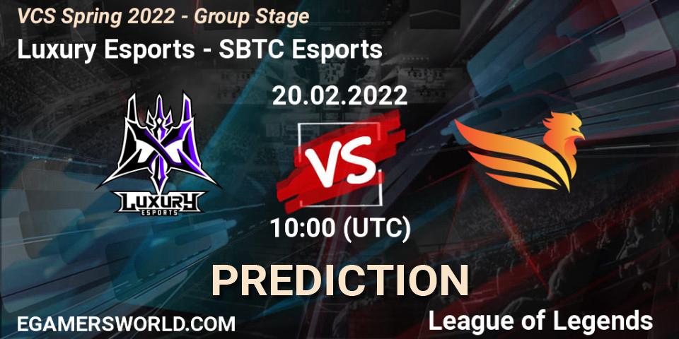 Luxury Esports vs SBTC Esports: Betting TIp, Match Prediction. 20.02.2022 at 10:00. LoL, VCS Spring 2022 - Group Stage 