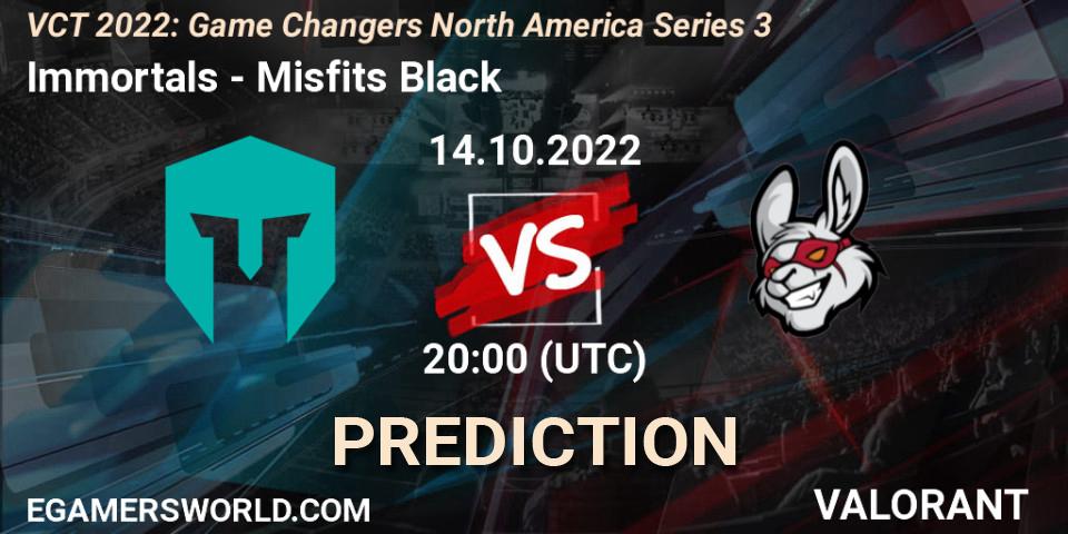 Immortals vs Misfits Black: Betting TIp, Match Prediction. 14.10.2022 at 20:10. VALORANT, VCT 2022: Game Changers North America Series 3