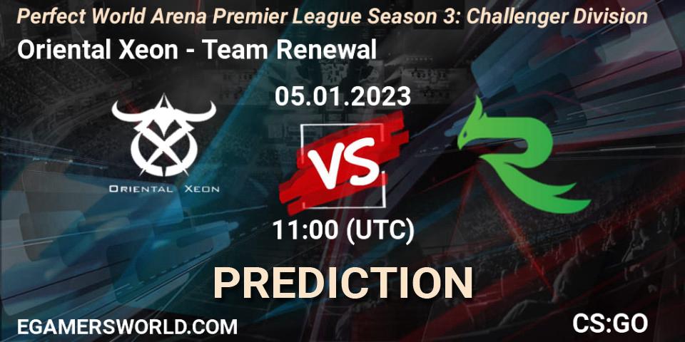 Oriental Xeon vs Team Renewal: Betting TIp, Match Prediction. 05.01.2023 at 11:00. Counter-Strike (CS2), Perfect World Arena Premier League Season 3: Challenger Division