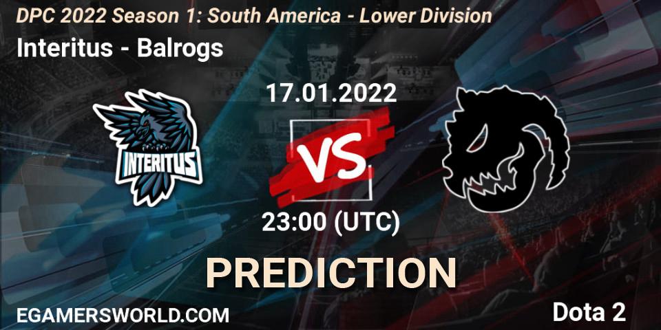 Interitus vs Balrogs: Betting TIp, Match Prediction. 17.01.22. Dota 2, DPC 2022 Season 1: South America - Lower Division