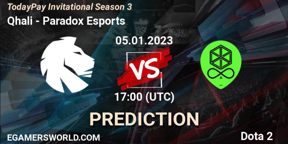 Qhali vs Paradox Esports: Betting TIp, Match Prediction. 05.01.2023 at 17:02. Dota 2, TodayPay Invitational Season 3