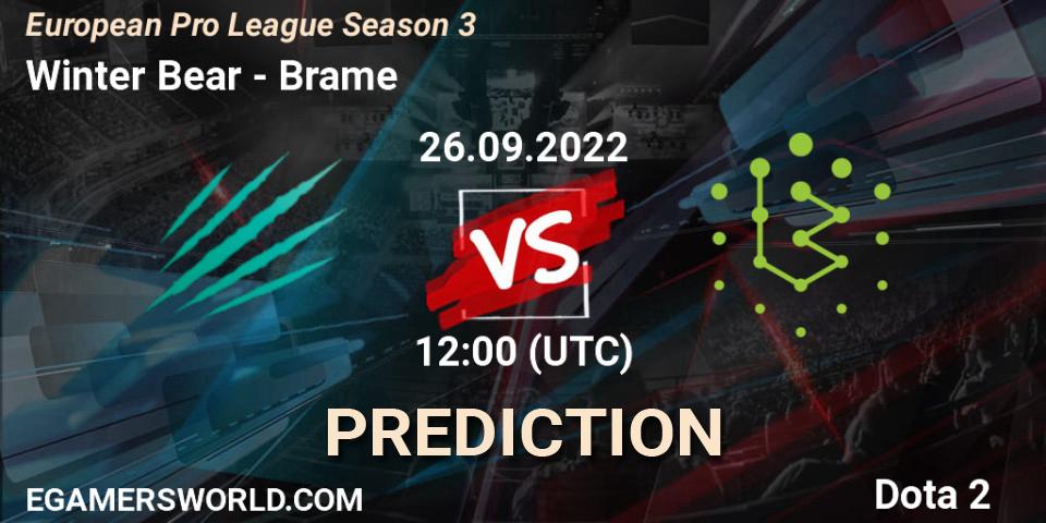 Winter Bear vs Brame: Betting TIp, Match Prediction. 26.09.2022 at 12:31. Dota 2, European Pro League Season 3 