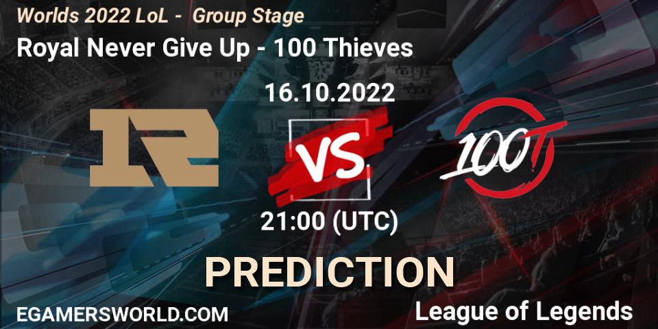 Royal Never Give Up vs 100 Thieves: Betting TIp, Match Prediction. 16.10.22. LoL, Worlds 2022 LoL - Group Stage