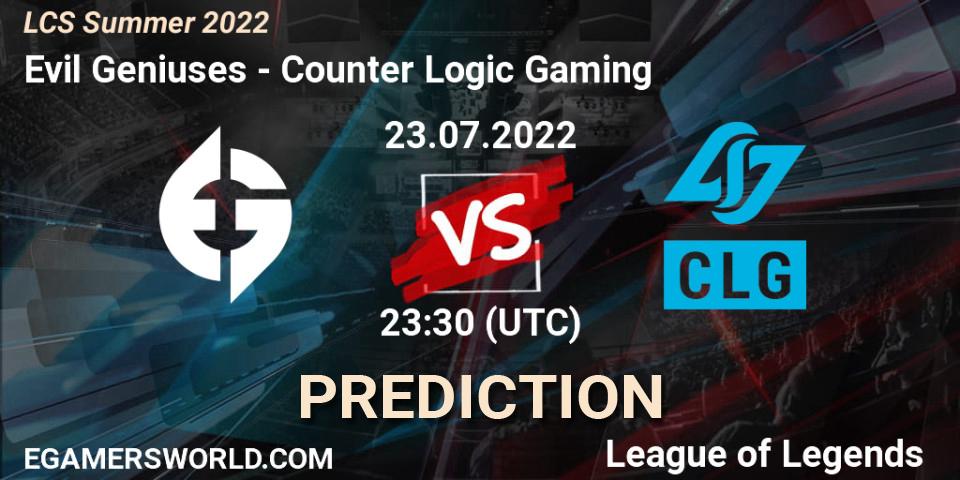Evil Geniuses vs Counter Logic Gaming: Betting TIp, Match Prediction. 23.07.22. LoL, LCS Summer 2022