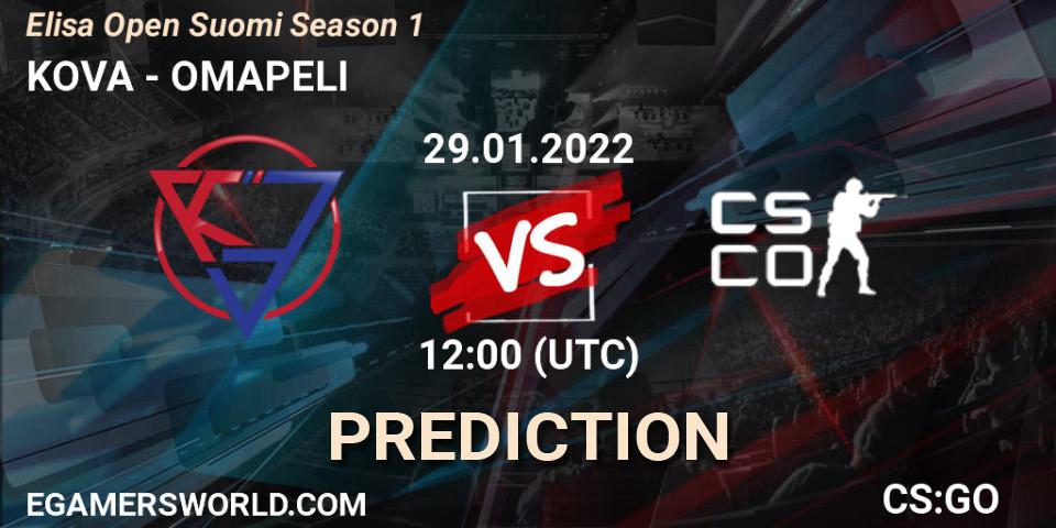 KOVA vs OMAPELI: Betting TIp, Match Prediction. 29.01.2022 at 12:00. Counter-Strike (CS2), Elisa Open Suomi Season 1