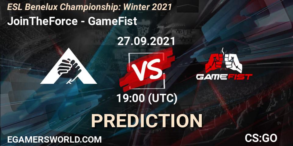 JoinTheForce vs GameFist: Betting TIp, Match Prediction. 27.09.21. CS2 (CS:GO), ESL Benelux Championship: Winter 2021