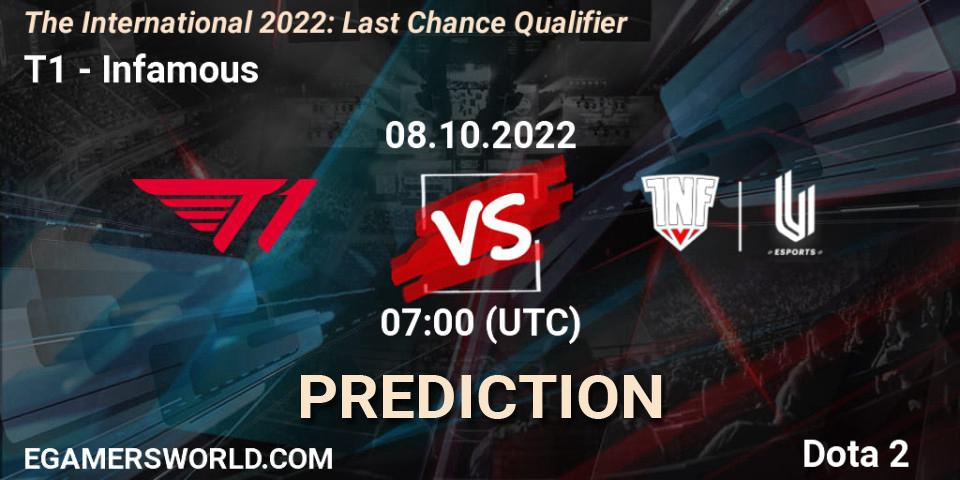T1 vs Infamous: Betting TIp, Match Prediction. 08.10.22. Dota 2, The International 2022: Last Chance Qualifier