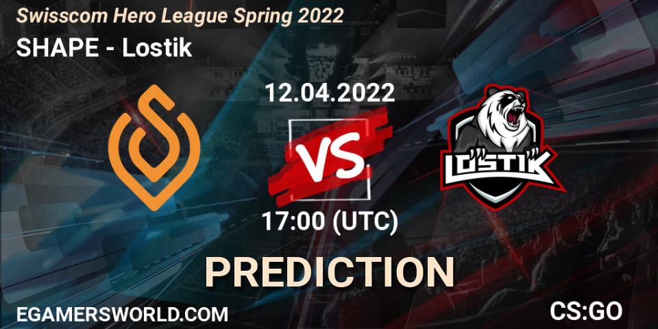 SHAPE vs Lostik: Betting TIp, Match Prediction. 12.04.2022 at 17:00. Counter-Strike (CS2), Swisscom Hero League Season 1