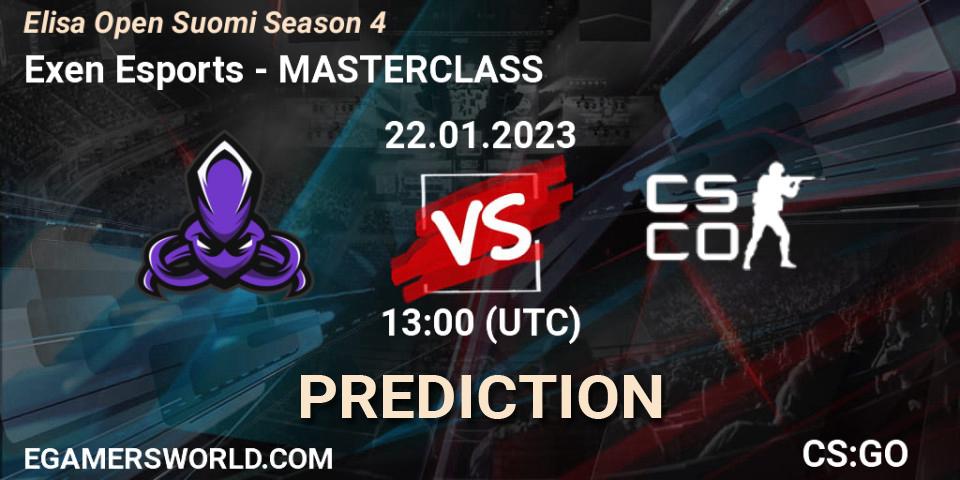 Exen Esports vs MASTERCLASS: Betting TIp, Match Prediction. 22.01.2023 at 13:00. Counter-Strike (CS2), Elisa Open Suomi Season 4