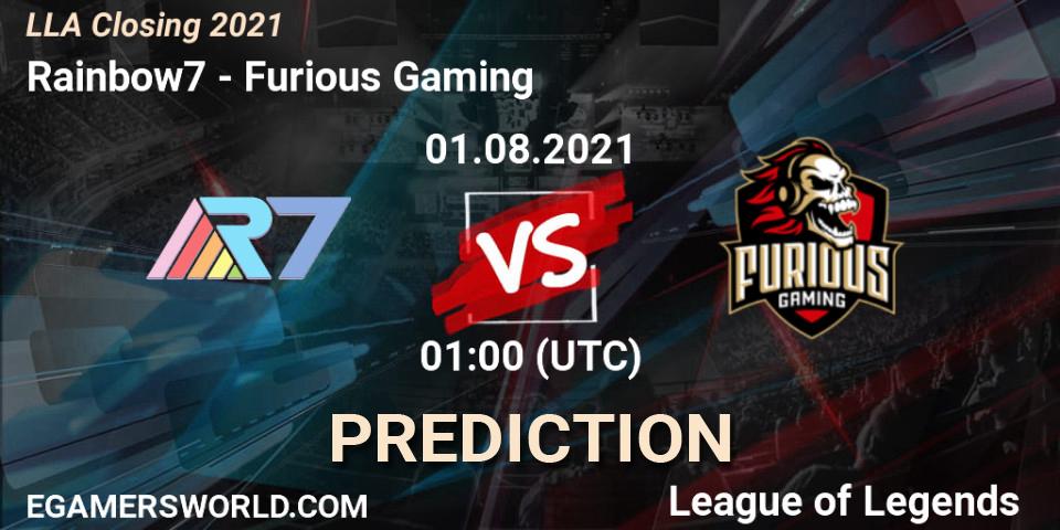 Rainbow7 vs Furious Gaming: Betting TIp, Match Prediction. 01.08.21. LoL, LLA Closing 2021