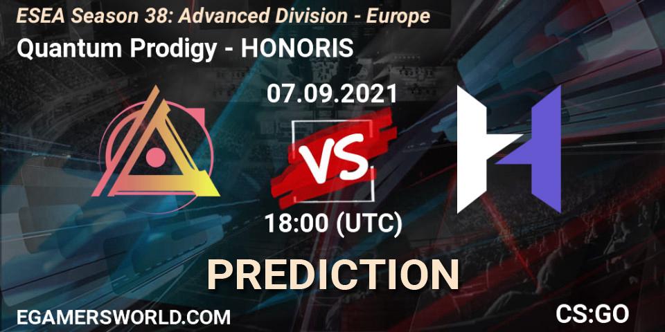Quantum Prodigy vs HONORIS: Betting TIp, Match Prediction. 07.09.2021 at 18:00. Counter-Strike (CS2), ESEA Season 38: Advanced Division - Europe