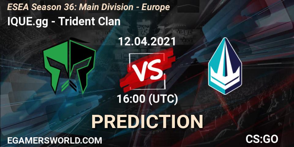 IQUE.gg vs Trident Clan: Betting TIp, Match Prediction. 12.04.2021 at 16:00. Counter-Strike (CS2), ESEA Season 36: Main Division - Europe
