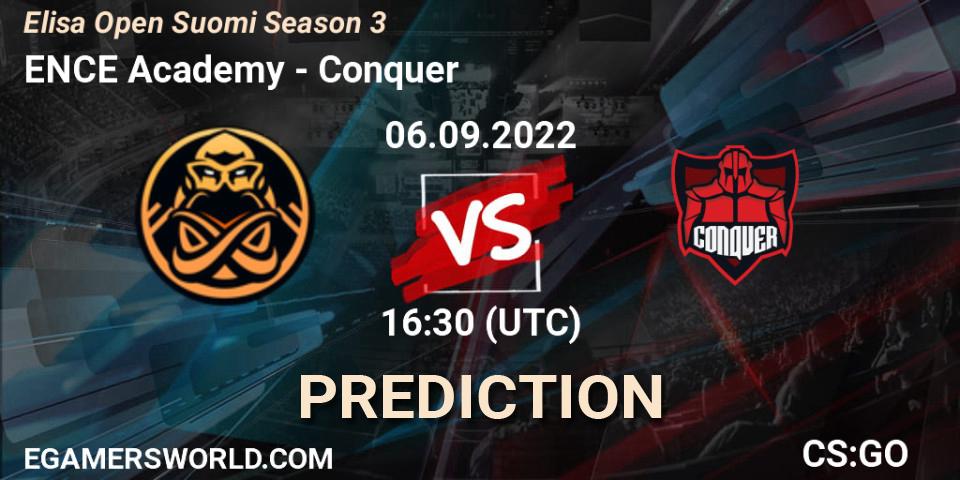 ENCE Academy vs Conquer: Betting TIp, Match Prediction. 06.09.2022 at 16:30. Counter-Strike (CS2), Elisa Open Suomi Season 3