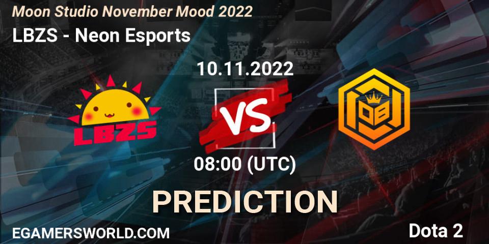 LBZS vs Neon Esports: Betting TIp, Match Prediction. 10.11.2022 at 08:25. Dota 2, Moon Studio November Mood 2022