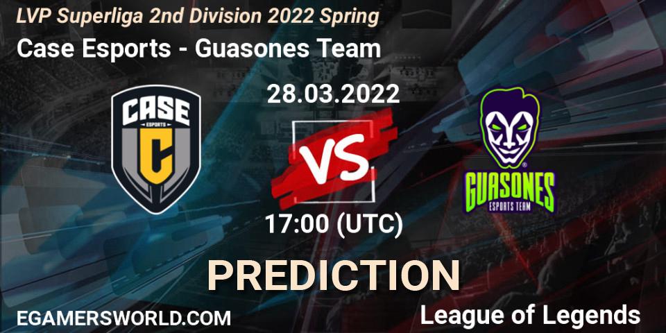Case Esports vs Guasones Team: Betting TIp, Match Prediction. 28.03.2022 at 17:00. LoL, LVP Superliga 2nd Division 2022 Spring