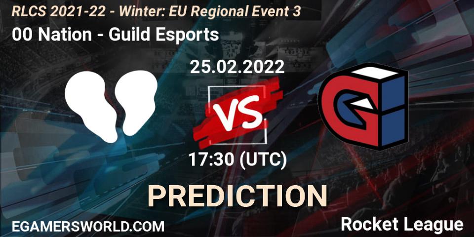 00 Nation vs Guild Esports: Betting TIp, Match Prediction. 25.02.2022 at 17:30. Rocket League, RLCS 2021-22 - Winter: EU Regional Event 3