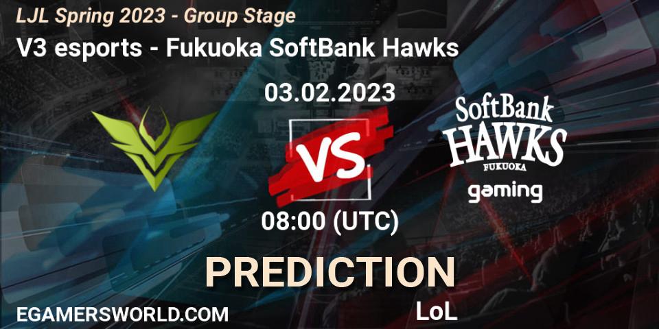V3 esports vs Fukuoka SoftBank Hawks: Betting TIp, Match Prediction. 03.02.23. LoL, LJL Spring 2023 - Group Stage